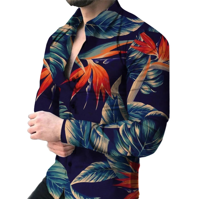 Casual Floral Printing Clothing Men's Shirts Hot Sell Long Sleeve Knitted Business Shirt Leisure Fashion