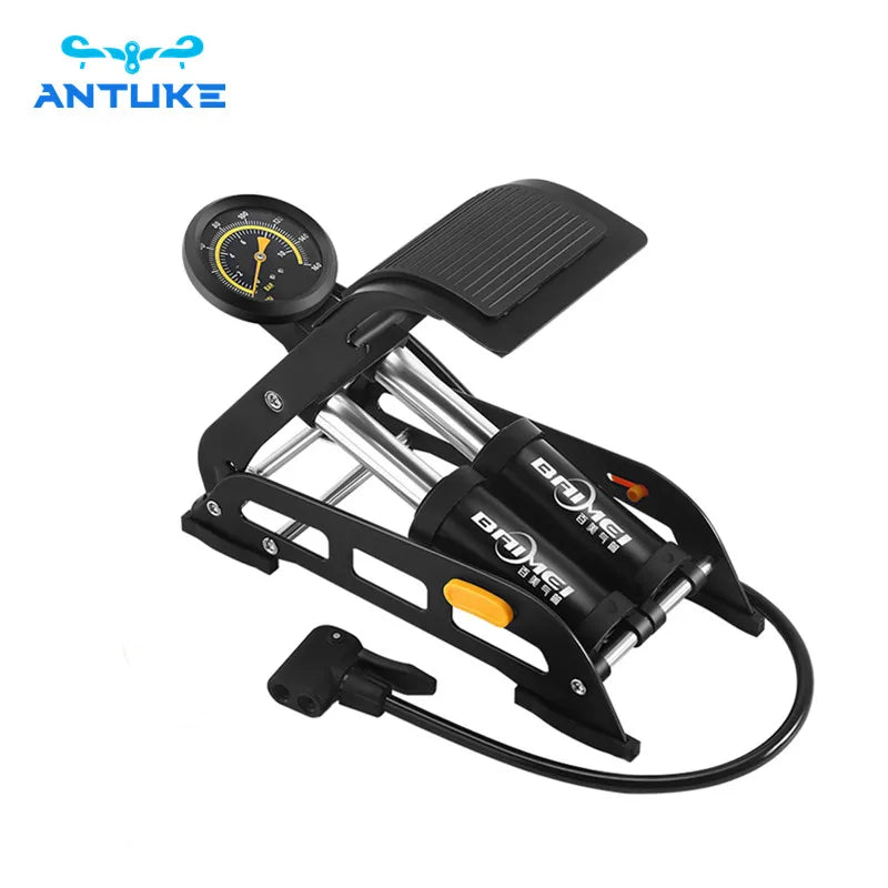 Portable Double Pipe Pedal Inflator for Bicycle Automobile High-Pressure 160psi Floor Pump Aluminium Steel Plastic Schrader