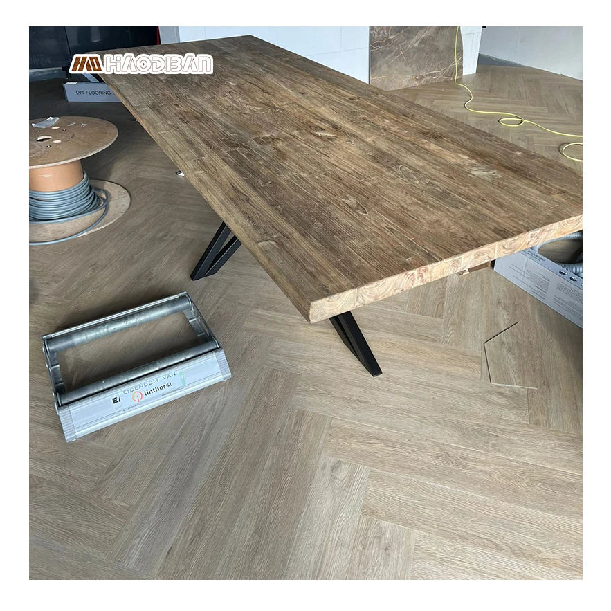 Wood Grain LVP Herringbone LVT Glue Down Flooring Pressed Bevel Dry Back Luxury Vinyl Plank Floor