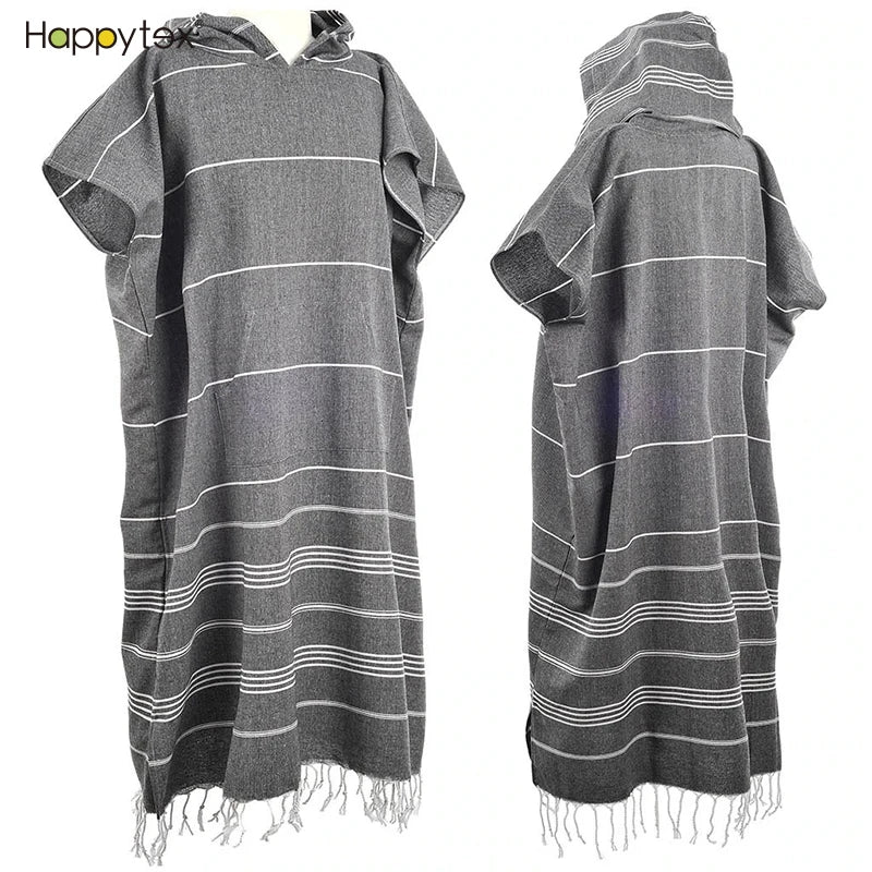 Luxury Cotton Polyester Soft Quick Dry Children Adult Turkish Beach Towel Poncho Women With Hooded and Tassale
