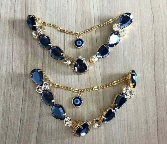 Metal Rhinestone Devil Eye Blue Shoe Buckle Charms Chains