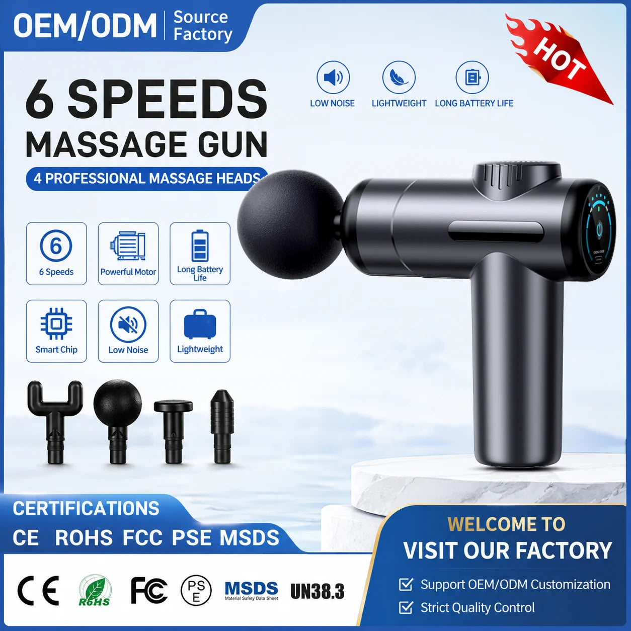 Mini Massage Gun Percussion Deep Tissues Muscle Massager Gun with 6 Speeds Portable Electric Handheld Body Massager