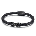 KALEN Trendy Mens Leather Bracelets Bangles With Stainless Steel Charm