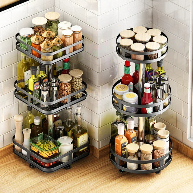 Hot Selling 3 Tier Metal Rotating Kitchen Spice Rack Table Top Storage 360 Degree Seasoning Bottle Spipce Rack Organizer