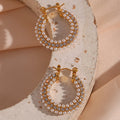 Waterproof Fashion Jewelry 18K Gold Plated Big Pearl Earring Stainless Steel Pearl Hoop Earrings for Women