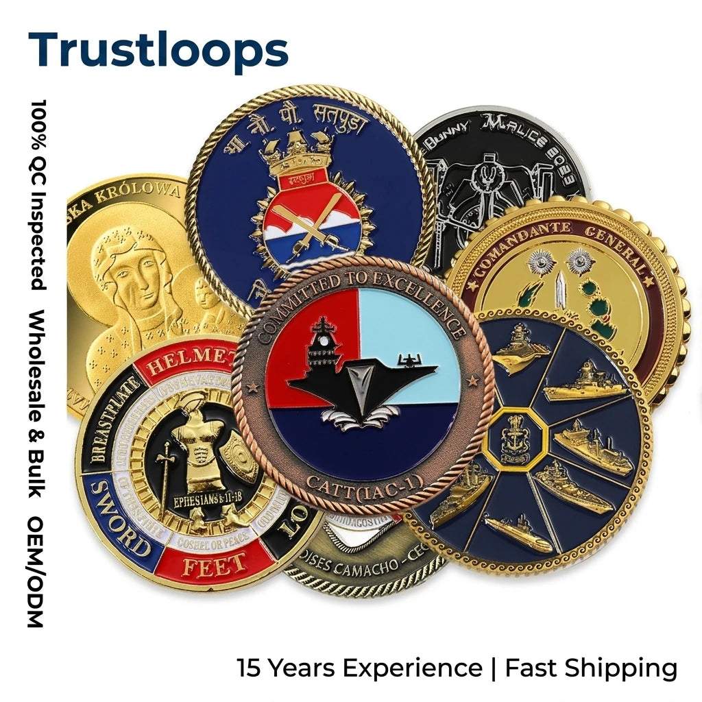 Trustloops Custom Private Label Gold Plated Zinc Alloy Challenge Coin Metal Stamping Souvenir OEM ODM Sample Support