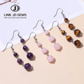 JD Women Fashion Jewelry 6 8 10mm Stainless Steel Ear Drop Natural Yellow Tiger Eye Pink Quartz Round Bead Dangle Earrings