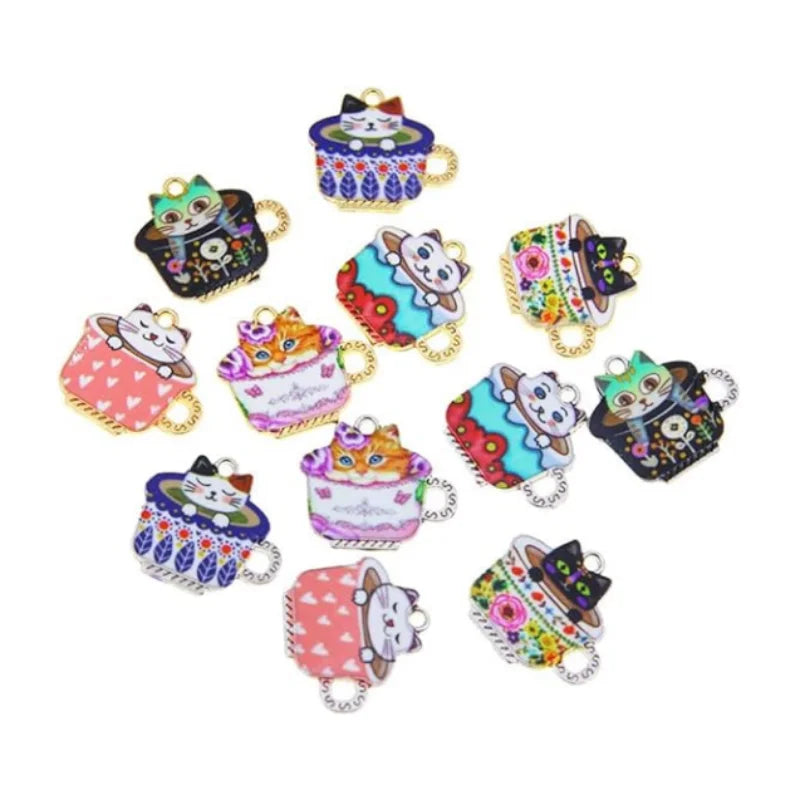 Enamel Cat Bulb Charm Coffee Cup Earrings Making Charm Cute Charm Bracelet Artifact Jewelry Making Diy Pendant Necklace