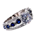 2023 New Cross-border Creative Sapphire Blue Copper Inset Zircon Ring