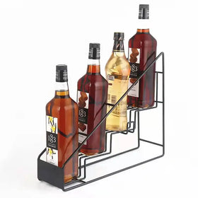 Four-Tier Metal Syrup & Wine Bottle Display Rack Eco-Friendly Black Storage Stand for Wedding and Travel Use