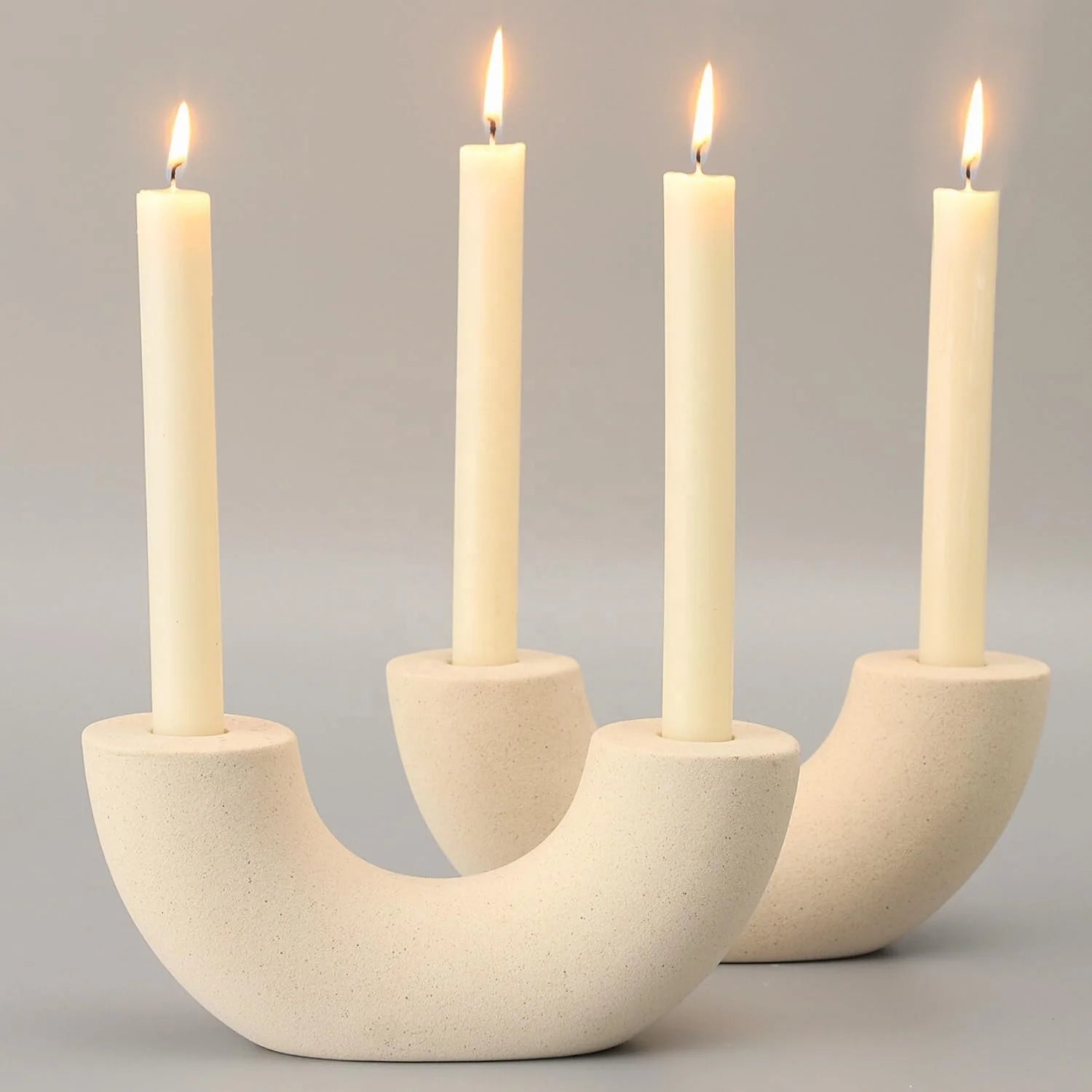Ceramic Candle Holder  Bohemian Modern Design U Shape White Matte Candlestick Minimalist Home Decoration