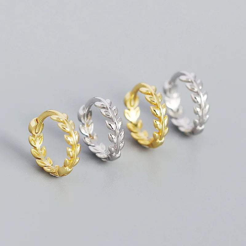 Dainty 925 Silver Leaves Huggies Earrings Gold Plated Earrings Tiny Hoop Earrings 925 Silver Jewelry