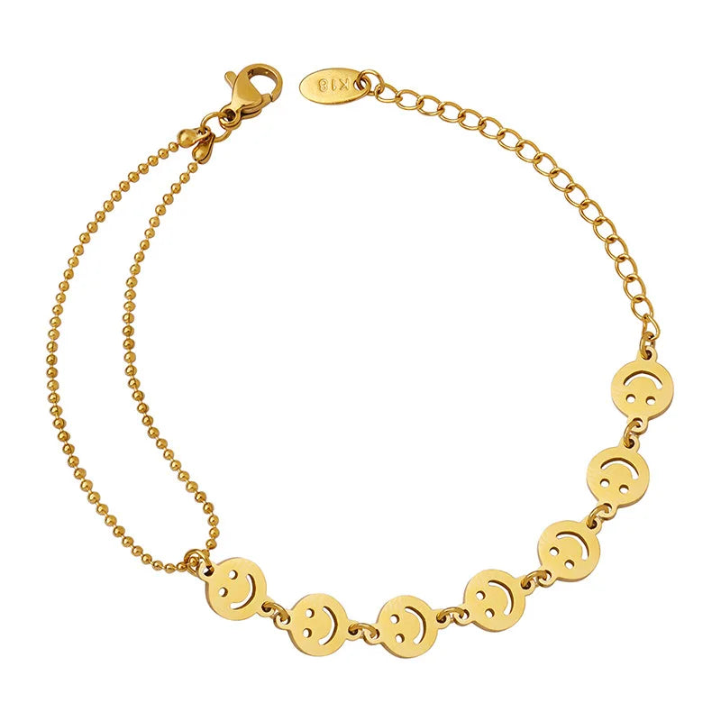 MARONEW Lovely Happy Face Stainless Steel Jewelry 18k Gold Waterproof Smile Charm Bracelet for Women Ladies