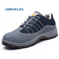 JIANKUN Fashion Unisex Low-Cost Safety Shoes for Men Women Anti-Smash Steel Toe Soft Suede Leather Upper All Seasons Work Shoes