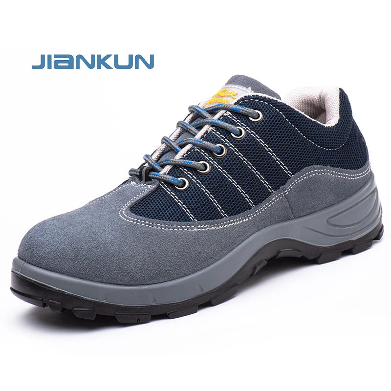 JIANKUN Fashion Unisex Low-Cost Safety Shoes for Men Women Anti-Smash Steel Toe Soft Suede Leather Upper All Seasons Work Shoes