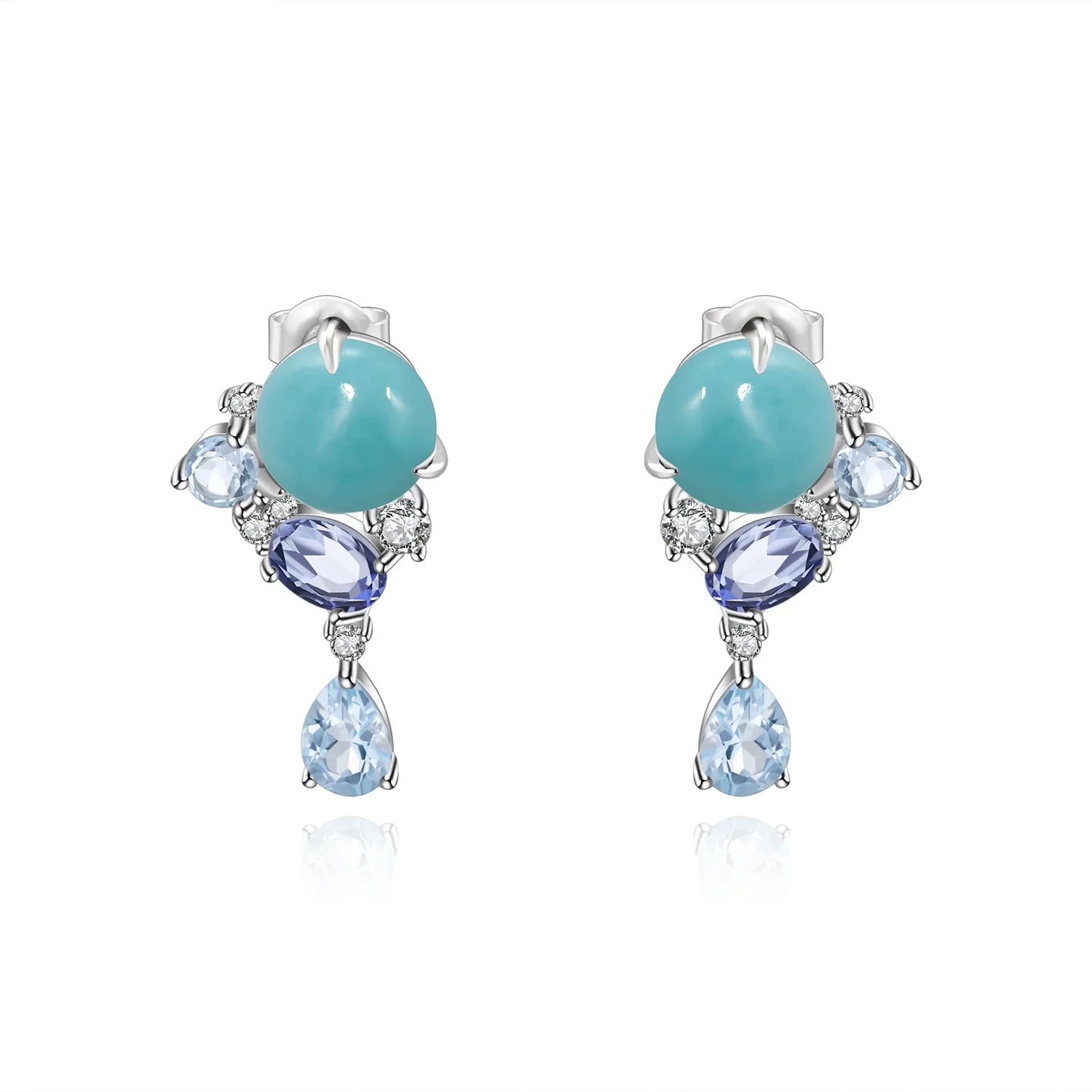 Abiding Mix Amazonite Gemstone Fashion Design 925 Sterling Silver Jewelry Detachable Dual-purpose Women Drop Earrings
