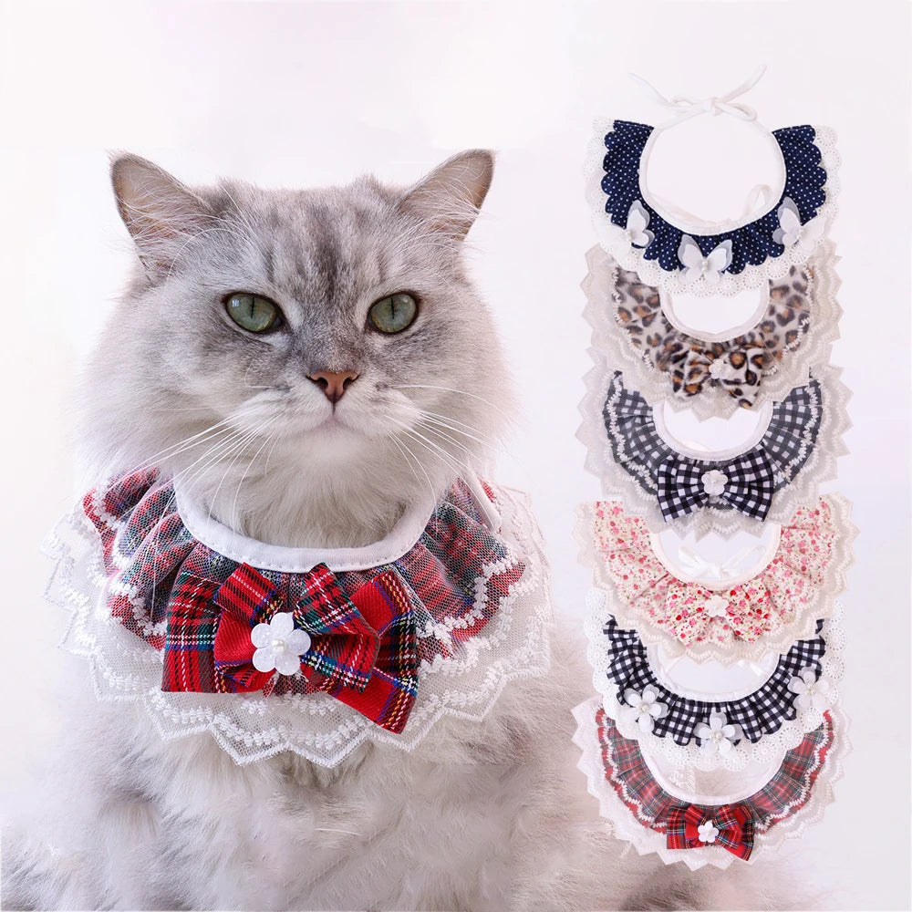 Wholesale Luxury Sweet  Lace Cat Bibs Collar Small Dogs Bandana  Tie Kitten Princess Dog Cat Accessories Pet Bandana Dog Scarf