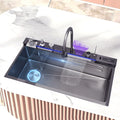 Update Black Smart Digital Display Kitchen Honeycomb Stainless Steel Sink with Knife Rest and Waterfall Faucet for Hotel Kitchen