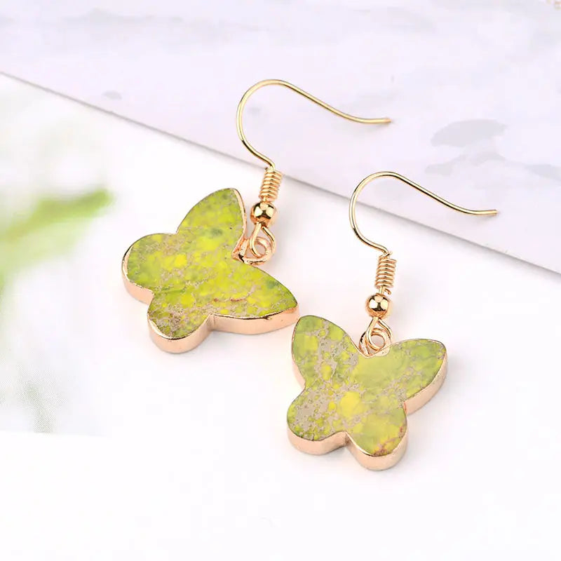Colorful Earrings Gemstone Bohemian Jewellery Stone Butterfly Drop Earring Sediment Stone Butterfly Earrings