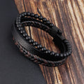 Wholesale Tiger's Eye Lava Natural Stone Bead Braided Charm Leather Bracelet With Magnetic Clasp Black Genuine Leather Bracelet