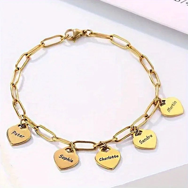 Valentines Day Valentine's Day Gifts Stainless Steel Gold Plating Heart Charm Paper Clip Link Chain Bracelet Bangles