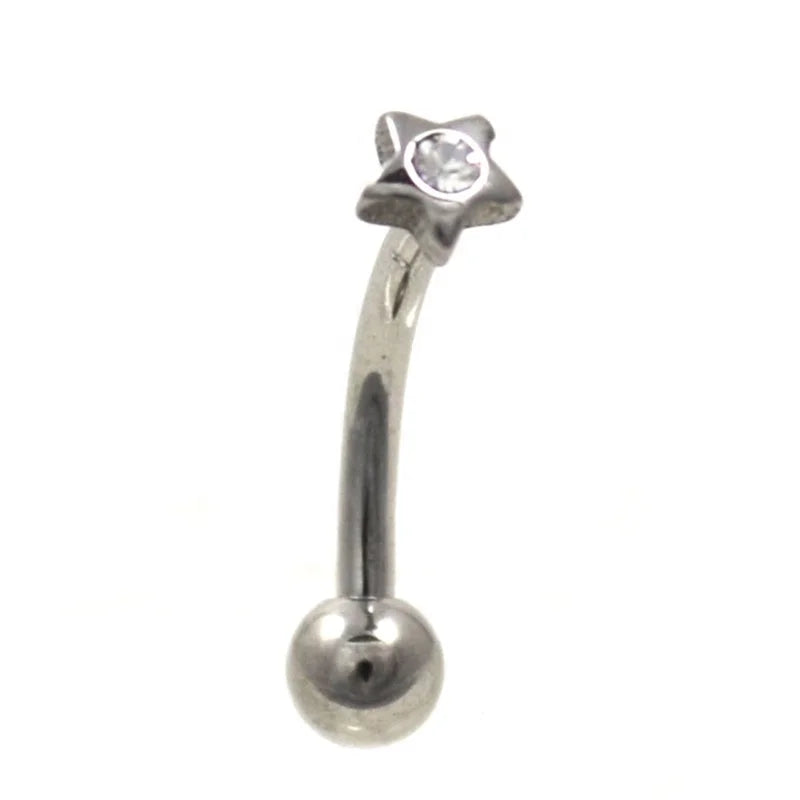 Wholesale Custom G23 Titanium Clear Gem Star Curved Eyebrow Barbell Trendy Unisex Party Fashion Anti Allergy Navel Nail Body