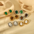 Wholesale Retro Waterproof Stud  Earrings 18K Gold PVD Plated Stainless Steel Natural Stone Pearl Earring for Women