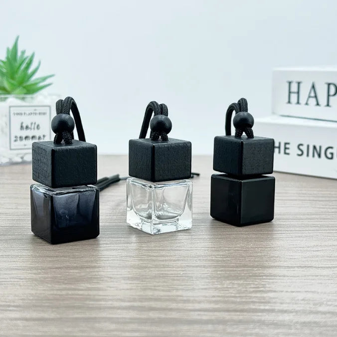 10ml Black Wood Cap Empty Classic Gradient Black Glass Bottle Hanging Air Freshener Essential Oil Perfume Car Diffuser Bottle