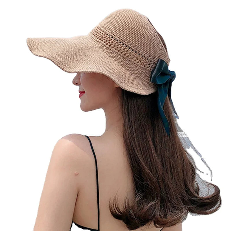 Direct Selling Sun Hat Uv Resistant Knit Bucket Hat Wide Brim Empty Roof Beach Hats for Women Summer Straw