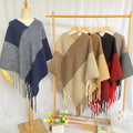 New Style Women Striped Poncho Shawl Wrap Cape Sweater Knitting Cardigan With Thick Tassel