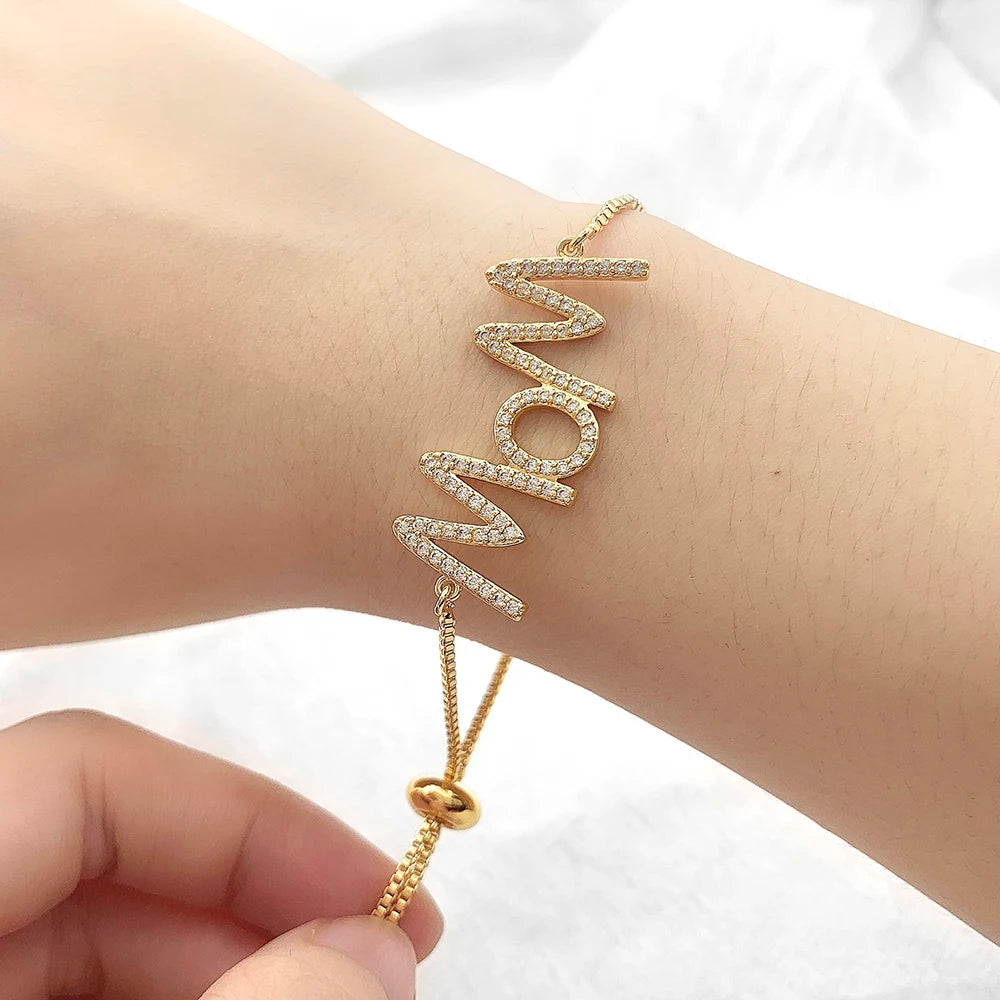 MOM Letter Zircon Bracelet for Mothers Day Gifts 2023 925 Sterling Silver Mother's Bracelet