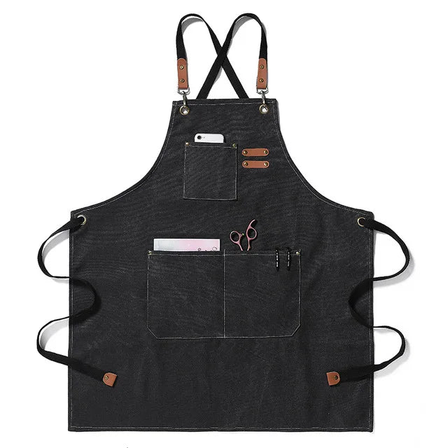 Adjustable Leather Strap Tie Heavy Duty Moisture Wicking Breathable Cotton Canvas Sleeveless Bib Apron for SANITARY Use