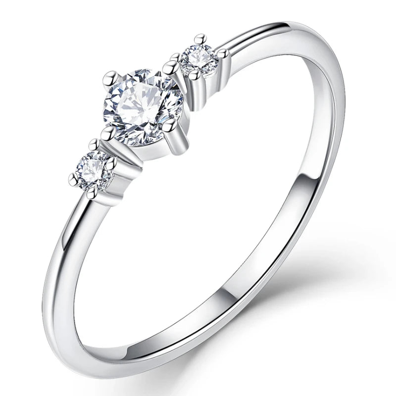 High Quality Rhodium Plated 925 Sterling Silver 6A Moissanite Three Stone Promise Engagement Ring Jewelry