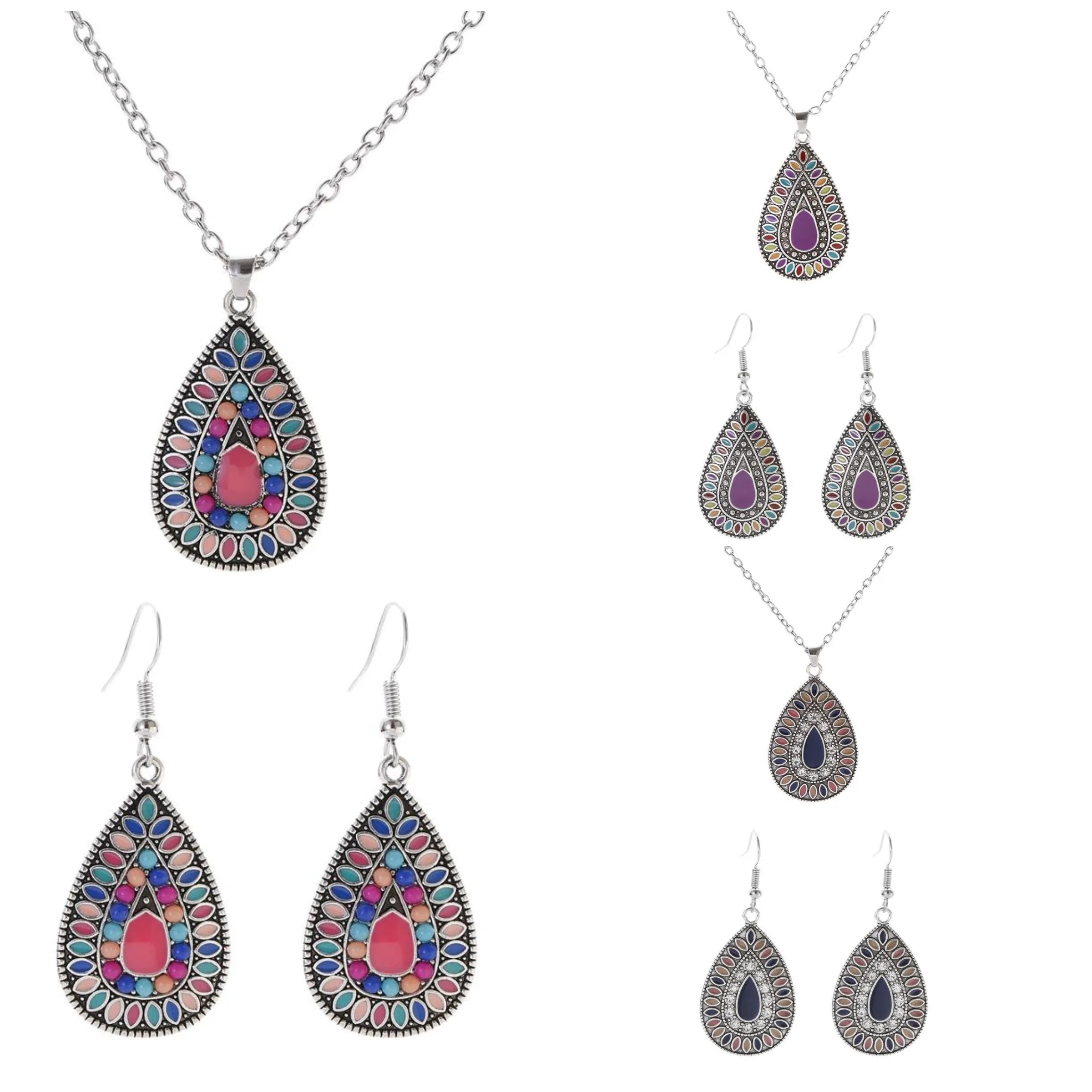 New Fashion Tibetan Buddhism Style Huggie Earrings with CZ Stones Claw Setting Alloy Jewelry Set for Unisex Occasions