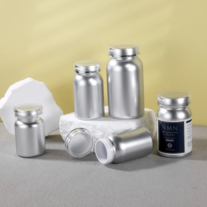 80 100 120 150 225 ml Silver Small PET Plastic Bottle for Capsules Vitamins Custom Colors Available