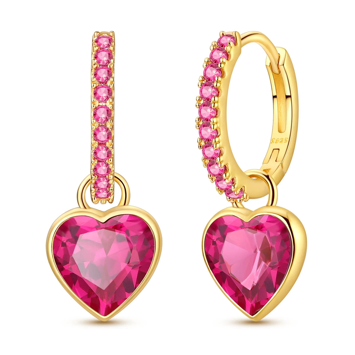 MULA Golden Series - Fashion Golden Rose Pink Heart-Shaped Earrings for Engagement Anniversary Party or Gift