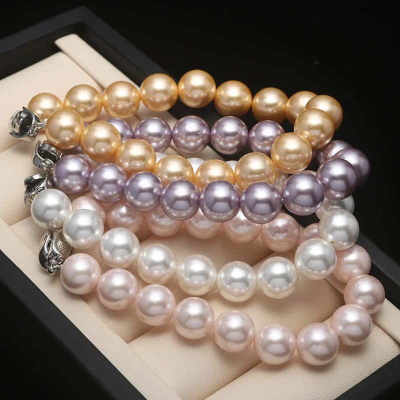 Perfect Shell Pearl Bracelet Round Pearl Bracelet with Copper Beads Silver Gilt Button Colored Option Bracelet