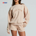 Custom Embroidery Patch Women Clothing Two Piece Crewneck Sweatshirt and Shorts Set Wholesale Short Sweatsuit for Ladies