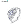 LUOTEEMI Woman Cubic Zirconia Square Finger Jewelry Lady Wedding Korean Dainty Rhodium White Gold Plated Copper Zircon Ring
