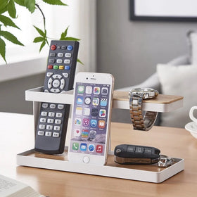 Living Room Remote Control Holder TV Remote Caddy Wood Key Watch Storage Box Bedside Table or Desktop Organizer Controller Shelf