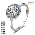 Simple Fine 925 Silver Rhodium Plated Anti Tarnish Finger Rings Round Cut 1CT VVS Colored Pink Halo Moissanite Jewelry for Women
