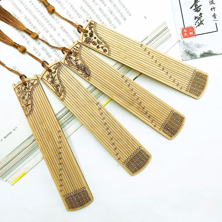 Hot-Selling Exquisite Bamboo Bookmarks Creative Laser Carved Guitar Guzheng Logo Custom Christmas Present