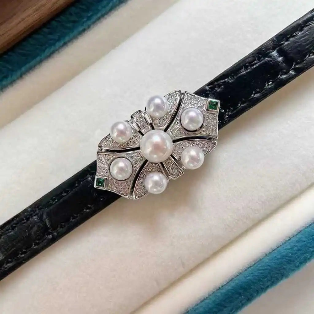 Super Beautiful Calf Leather Strap Bracelet 4-6mm AAAA Grade Freshwater Pearl Bread Shaped White Luxury Style Elegant