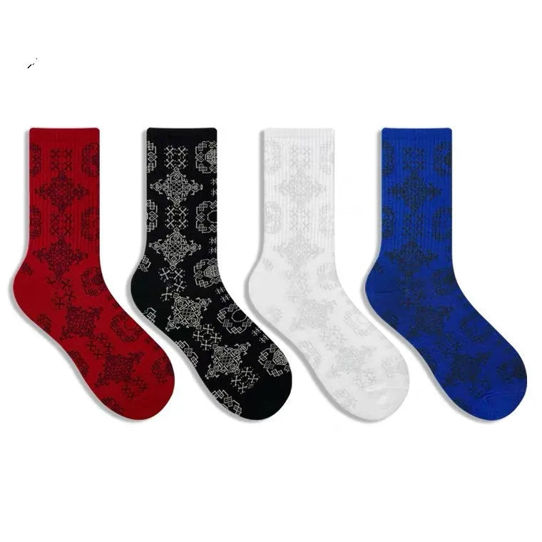 XIANGHUI Men's Socks Jacquard Cotton Cycling High  Retro Sports Socks Custom logo Sock for Men and Women