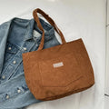 Large Capacity Women's Corduroy Tote Vintage Shoulder Bags Ladies Casual Commuting Shopping Underarm Bag Simple Female Handbags