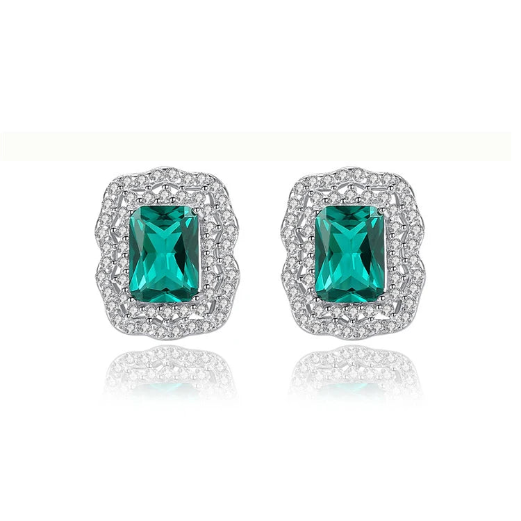 Fine Jewelry 925 Sterling Silver Emerald Fashion Elegant Gemstone Stud Earrings for Women