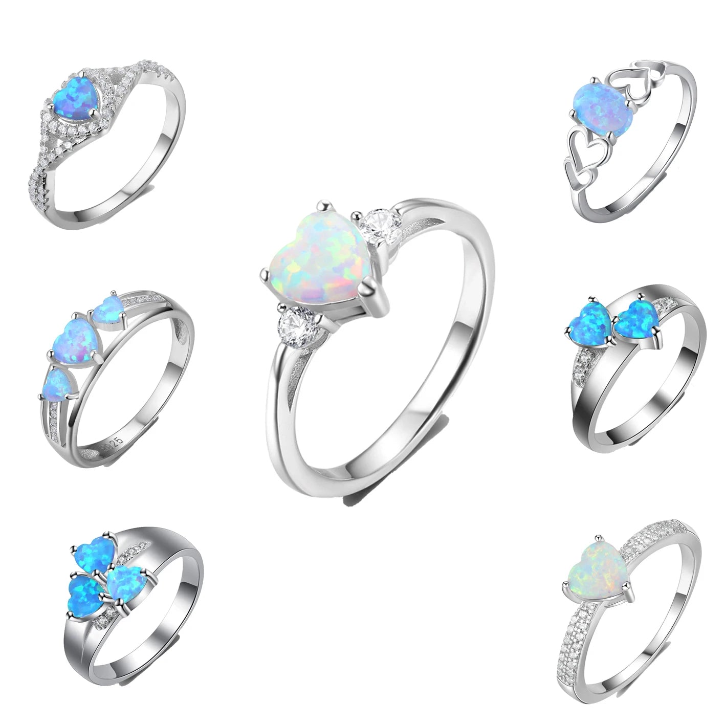 Ready to Ship Hot Sale Opal Rings Silver 925 Jewelry Heart Ring Jewelry for Women Wedding Engagement Party