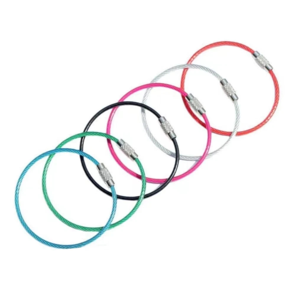 Key Rings Screw Stainless Steel Wire Rope Keychains Cable Luggage Ring  Heavy Duty Luggage Tags Loops Tag Keepers