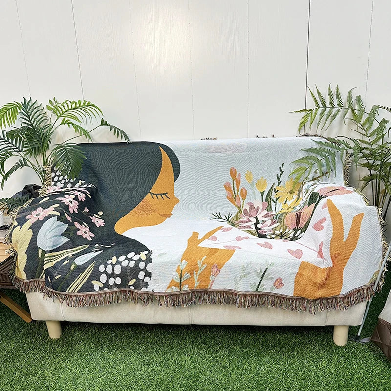 Home Decor New Jacquard Woven Customized Floral Tapestry Throw Blanket for Four Seasons Use