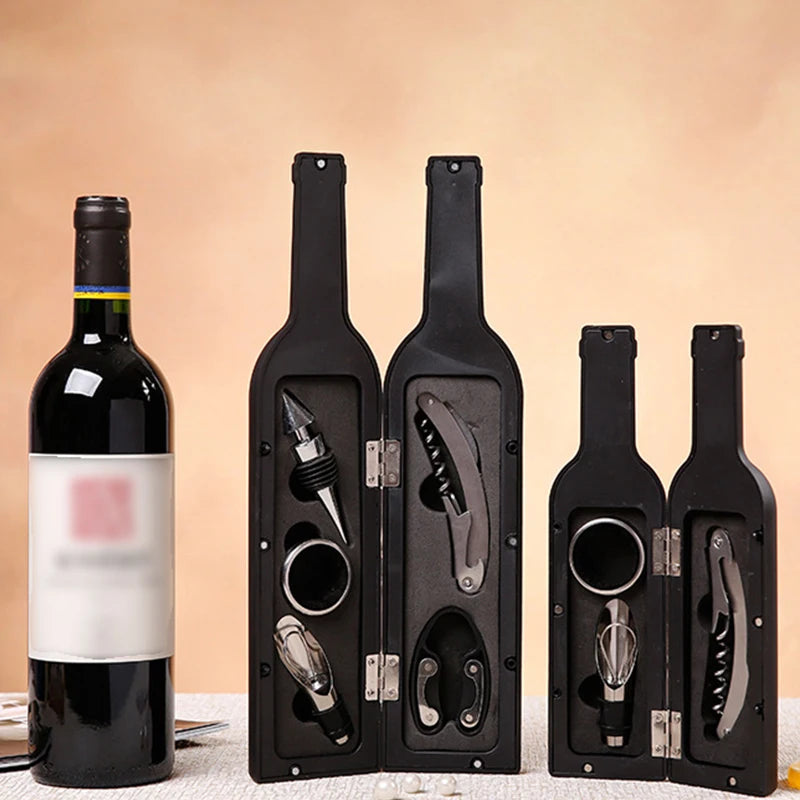 Christmas Gift Wine Bottle Accessory Kit Corkscrew Stainless Steel Modern Tools Wine Shape Design Gift Set Customized Red Wine